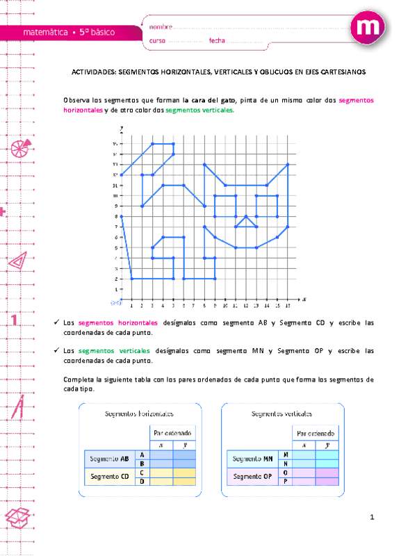 Segmentos horizontales, verticales y oblicuos en ejes cartesianos