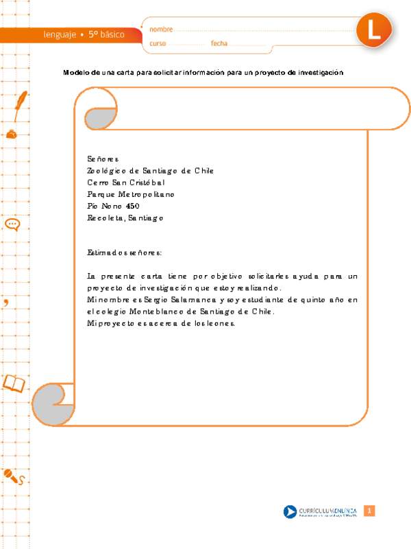 Modelo de una carta para solicitar información para un proyecto de investigación