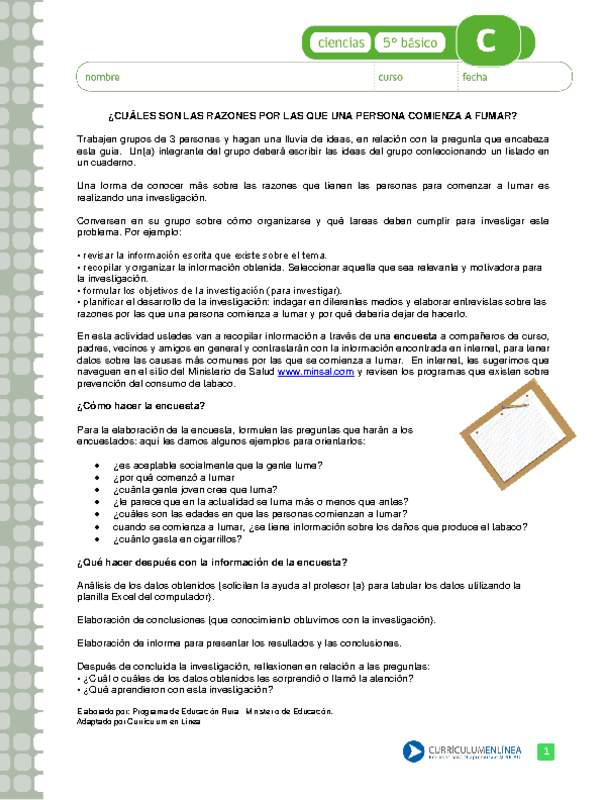 Elaboración de una encuesta sobre las razones que las personas tienen para fumar