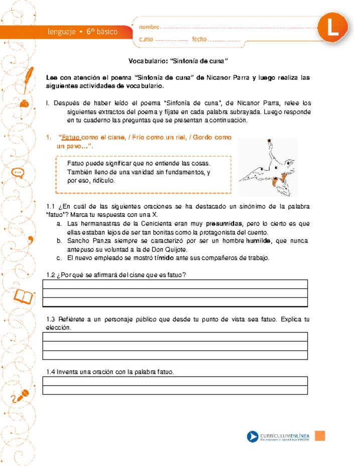 Vocabulario "Sinfonía de cuna"