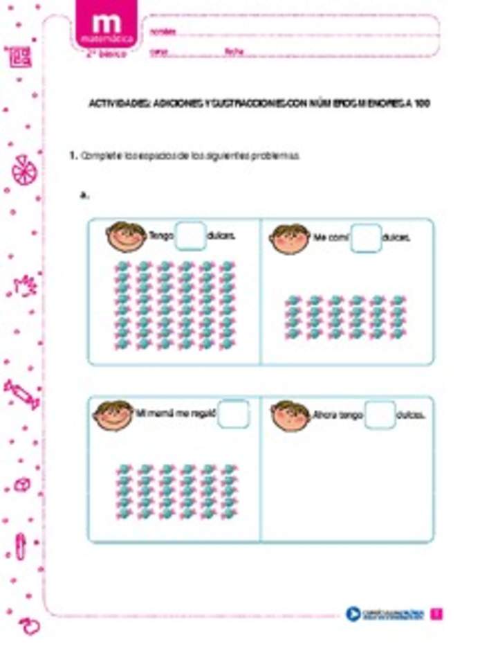 Adiciones y sustracciones con números menores a 100 (I)