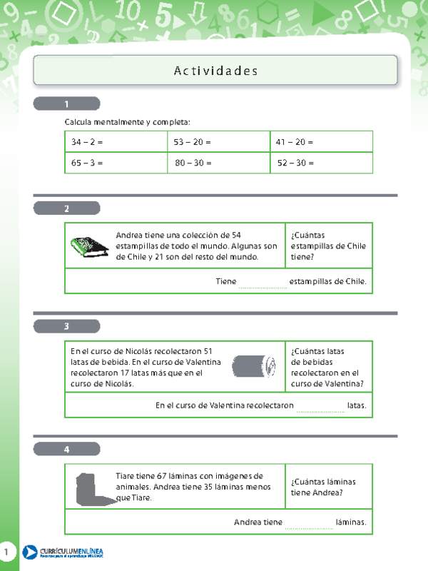 Resolución de problemas de sustracción con números menores a 100