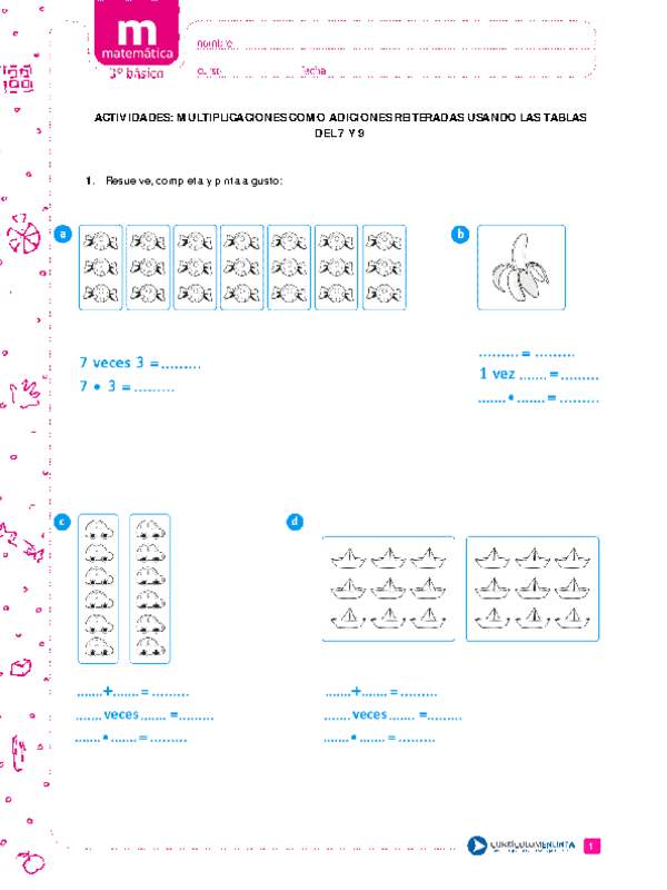 Multiplicaciones como adiciones reiteradas usando las tablas del 7 y 9