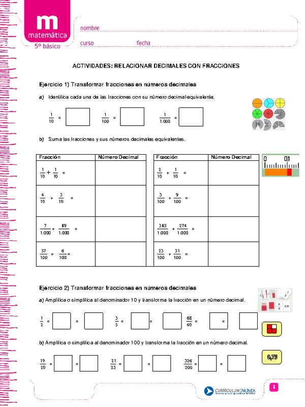 Relacionar fracciones con decimales