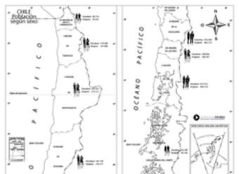 Mapa con la población de Chile según su sexo