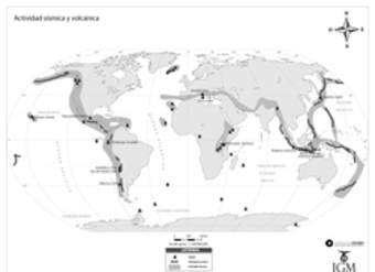 Mapa actividad sísmica y volcánica del mundo en blanco y negro