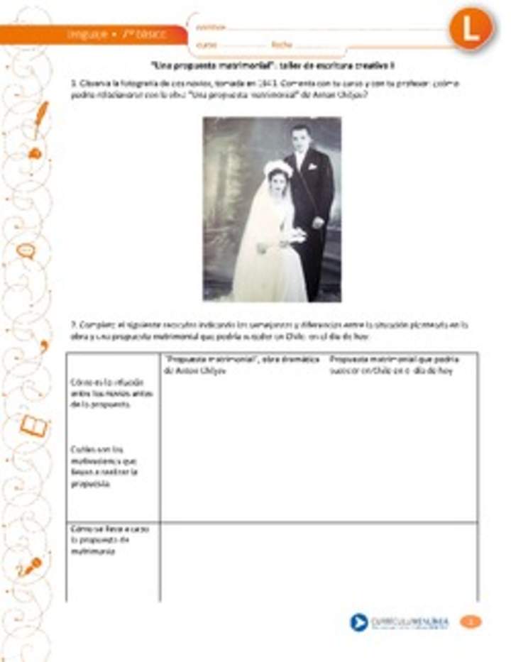 "Una propuesta matrimonial": taller de escritura creativa I