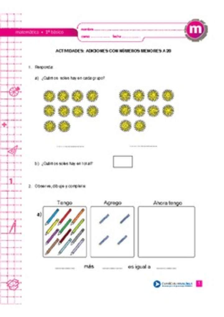 Adiciones con números menores a 20