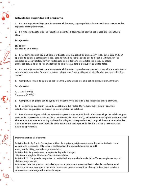 Actividades sugeridas Unidad 3