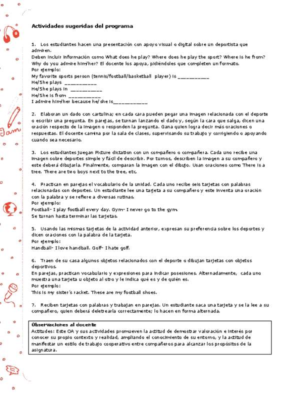 Actividades sugeridas Unidad 3