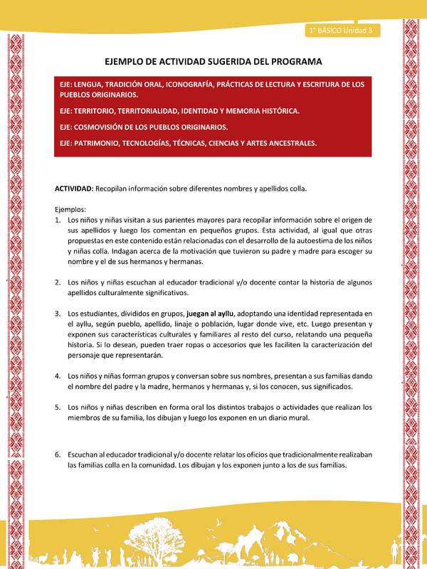 Actividad sugerida: LC01 - Colla - U3 - N°2: Recopilan información sobre diferentes nombres y apellidos colla.