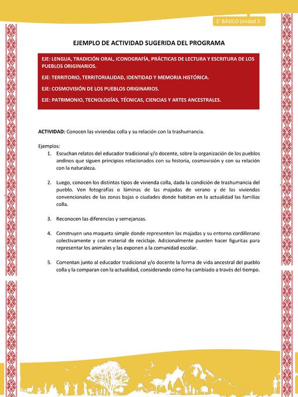 Actividad sugerida: LC01 - Colla - U3 - N°1: Conocen las viviendas colla y su relación con la trashumancia.