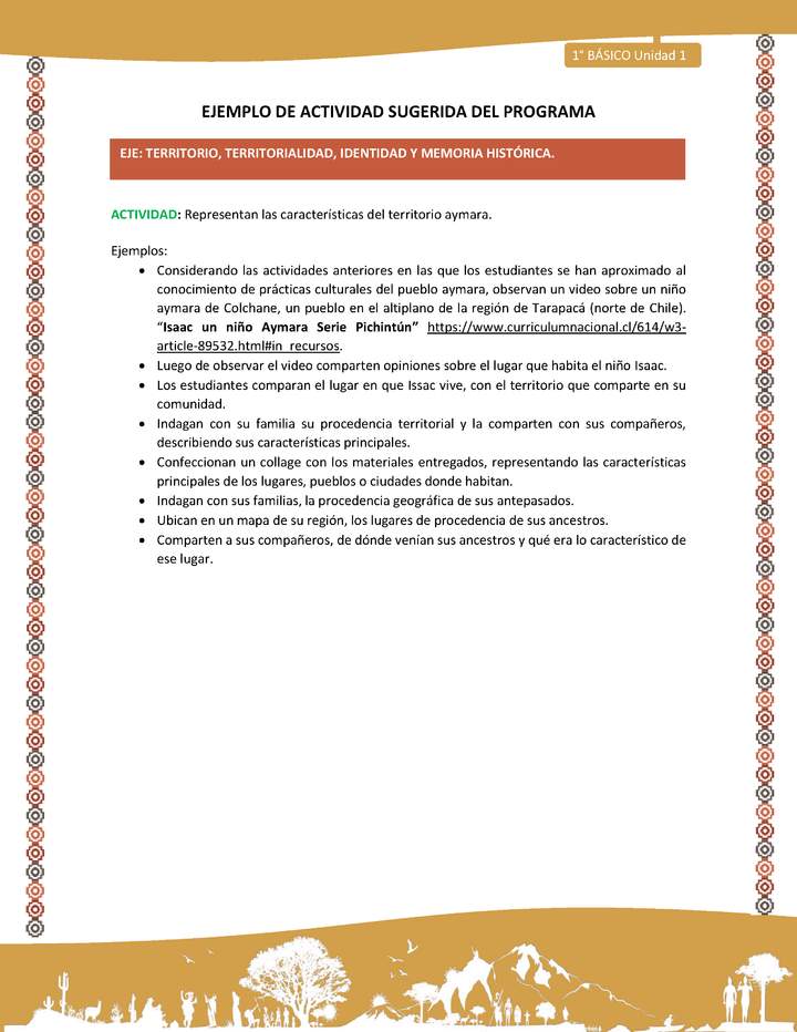 Actividad sugerida LC01 - Aymara - U01 - N°12: Representan las características del territorio aymara