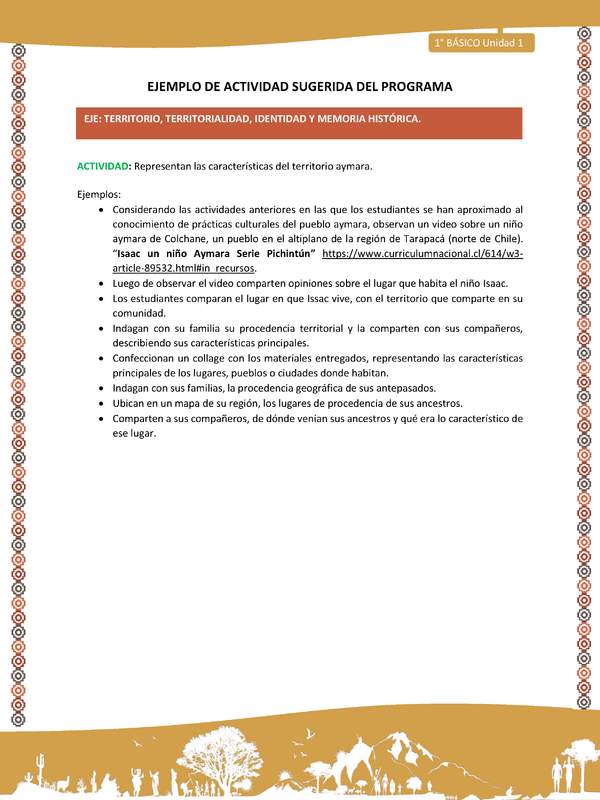 Actividad sugerida LC01 - Aymara - U01 - N°12: Representan las características del territorio aymara