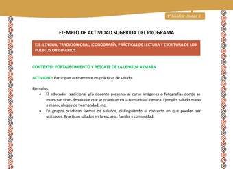 Actividad sugerida LC01 - Aymara - U02 - N°14: Participan activamente en prácticas de saludo