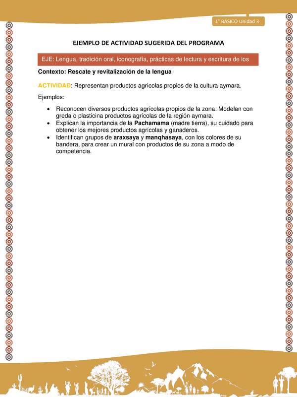 Actividad sugerida LC01 - Aymara - U03 - Nº19: Representan productos agrícolas propios de la cultura aymara.