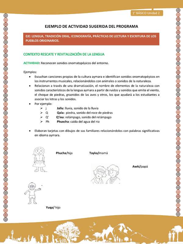 Actividad sugerida LC01 - Aymara - U02 - N°20: Reconocen sonidos onomatopéyicos del entorno