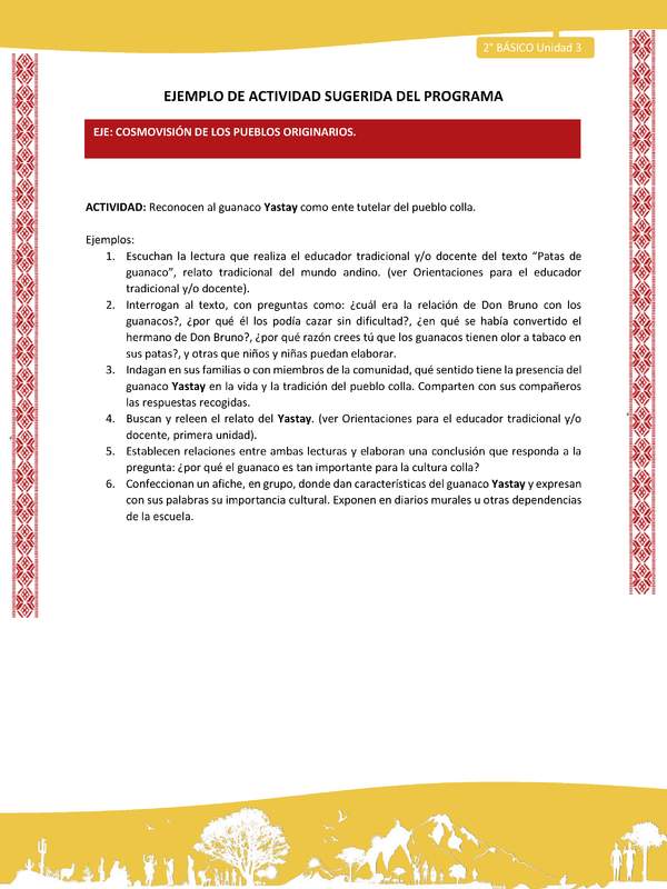 Actividad sugerida: LC02 - Colla - U3 - N°5: Reconocen al guanaco Yastay como ente tutelar del pueblo colla.