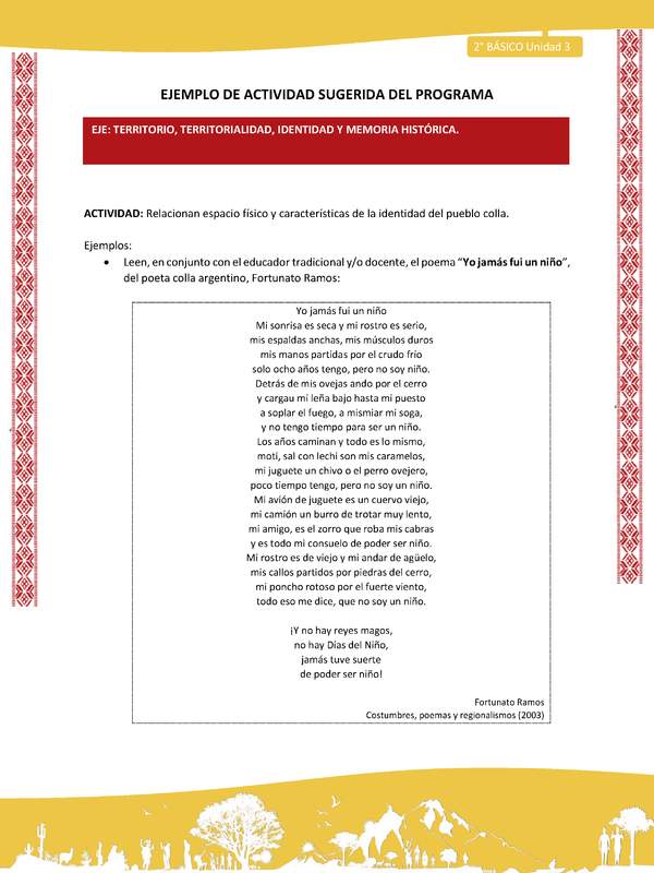 Actividad sugerida: LC02 - Colla - U3 - N°3: Relacionan espacio físico y características de la identidad del pueblo colla.