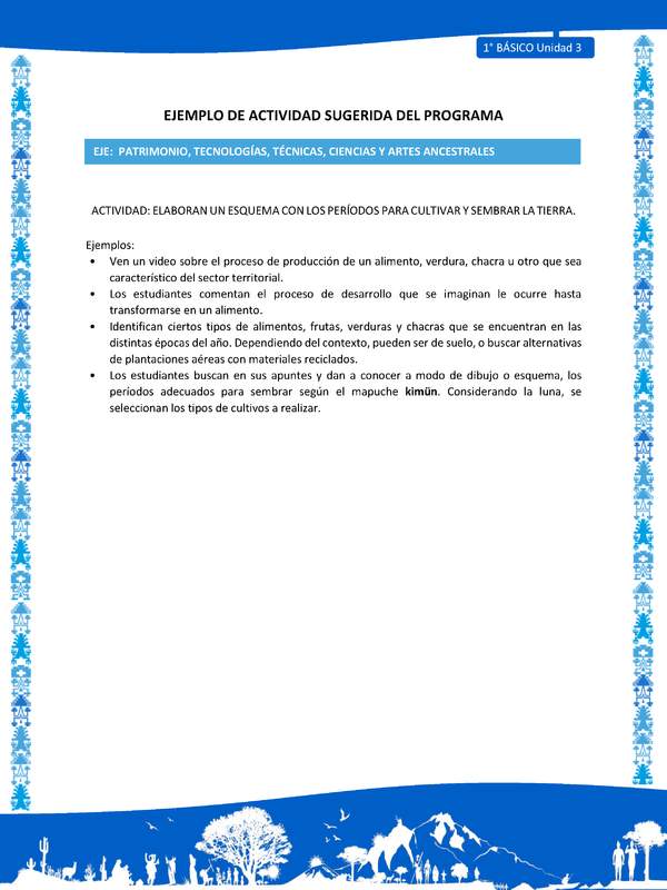 Actividad sugerida: LC01 - Mapuche - U3 - N°10: ELABORANUN ESQUEMA CON LOS PERÍODOS PARA CULTIVAR Y SEMBRAR LA TIERRA.