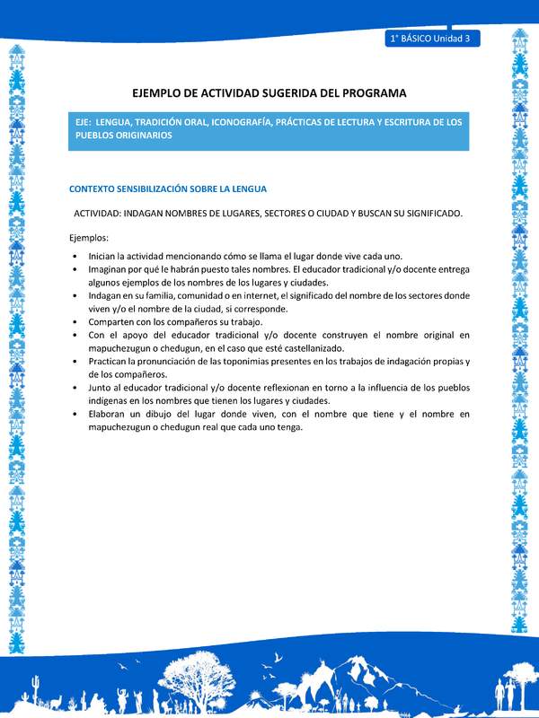 Actividad sugerida: LC01 - Mapuche - U3 - N°1: INDAGAN NOMBRES DE LUGARES, SECTORES O CIUDAD Y BUSCAN SU SIGNIFICADO