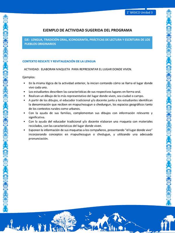 Actividad sugerida: LC01 - Mapuche - U3 - N°3: ELABORAN MAQUETA PARA REPRESENTAR EL LUGAR DONDE VIVEN.