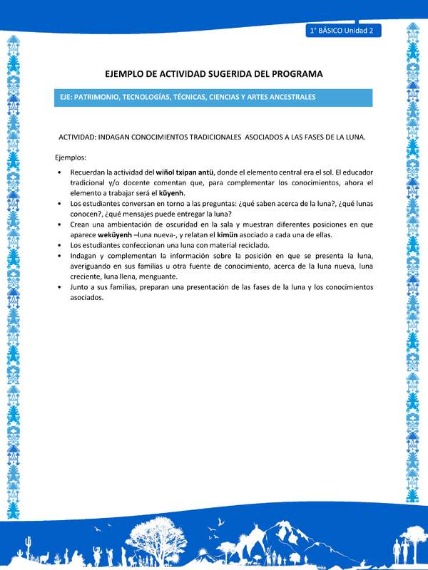 Actividad sugerida: LC01 - Mapuche - U2 - N°10: INDAGAN CONOCIMIENTOS TRADICIONALES ASOCIADOS A LAS FASES DE LA LUNA