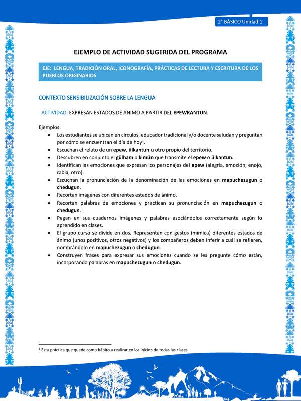 Actividad sugerida: LC02 - Mapuche - U1 - N°1: EXPRESAN ESTADOS DE ÁNIMO A PARTIR DEL EPEWKANTUN.