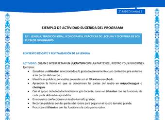 Actividad sugerida: LC02 - Mapuche - U2 - N°2:CREAN E INTERPRETAN UN ÜLKANTUN CON LAS PARTES DEL ROSTRO Y SUS FUNCIONES