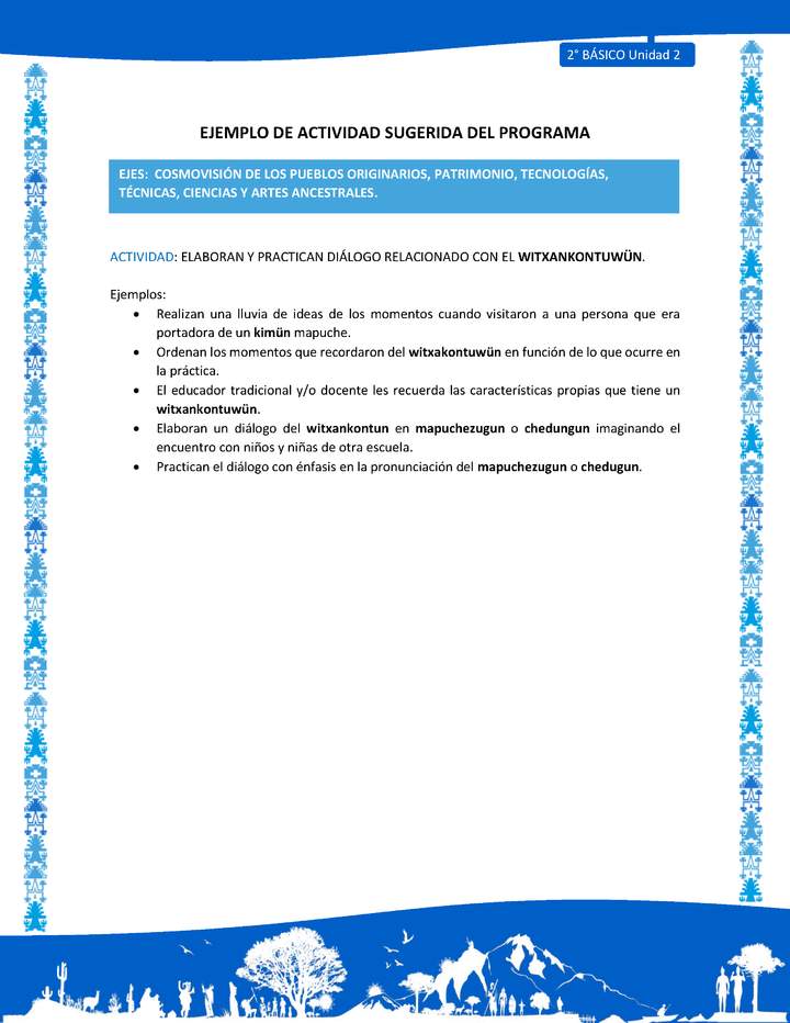 Actividad sugerida: LC02 - Mapuche - U2 - N°8: ELABORAN Y PRACTICAN DIÁLOGO RELACIONADO CON EL WITXANKONTUWÜN.