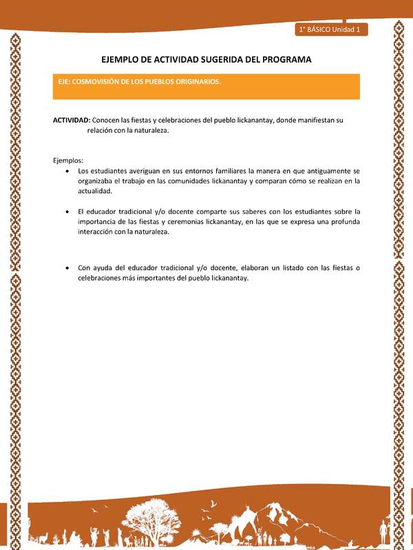 Actividad sugerida: LC01 - Lickanantay - U1 - N°7:CONOCEN LAS FIESTAS Y CELEBRACIONES DEL PUEBLO LICKANANTAY, DONDE MANIFIESTAN SU RELACIÓN CON LA NATURALEZA.