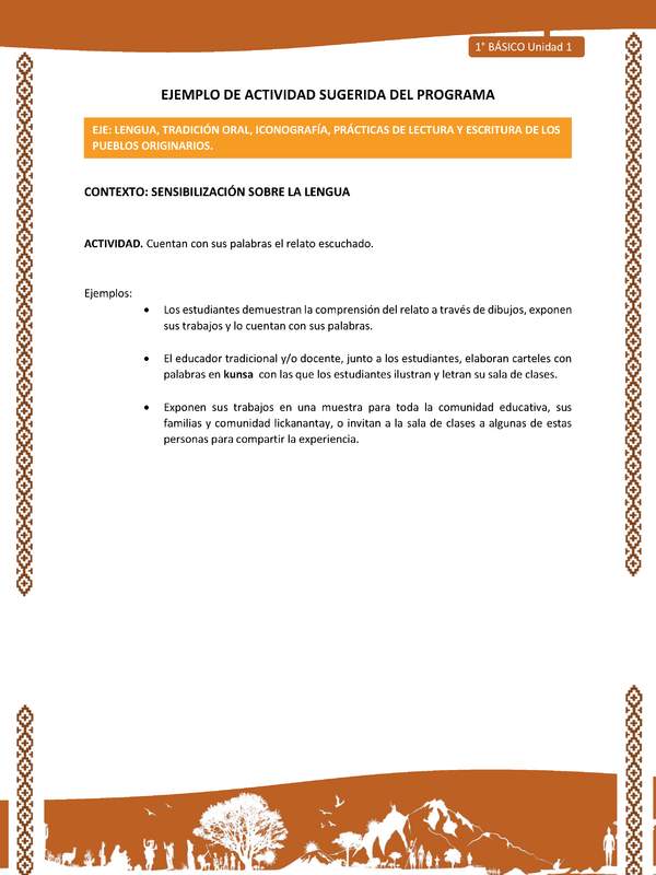 Actividad sugerida: LC01 - Lickanantay - U1 - N°2: CUENTAN CON SUS PALABRAS EL RELATO ESCUCHADO.