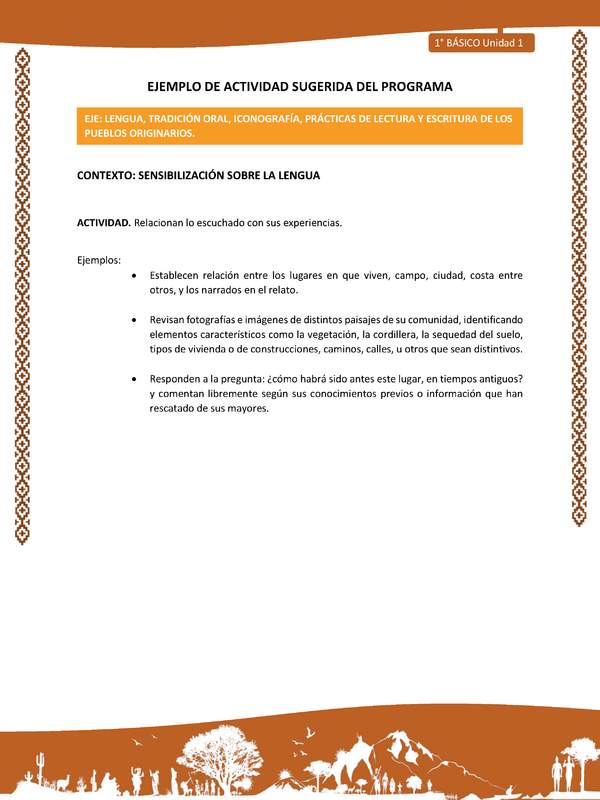 Actividad sugerida: LC01 - Lickanantay - U1 - N°3: RELACIONAN LO ESCUCHADO CON SUS EXPERIENCIAS.