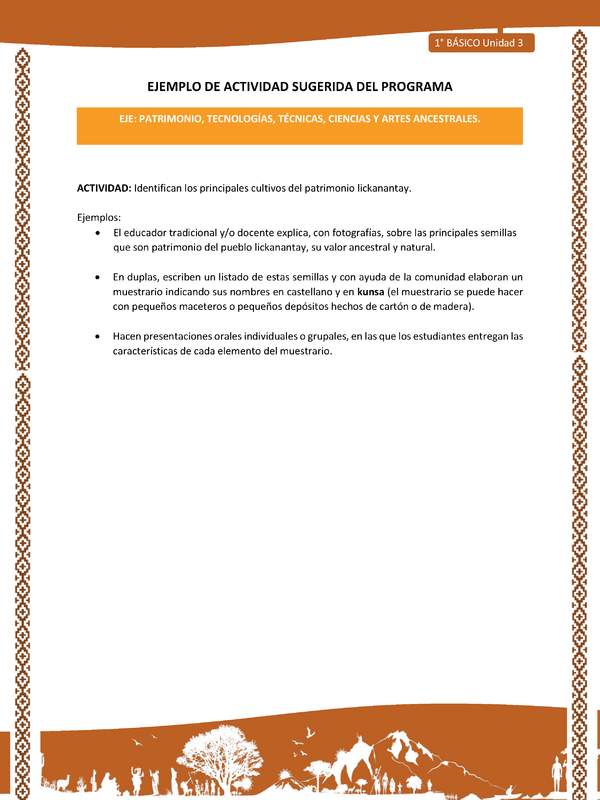 Actividad sugerida: LC01 - Lickanantay - U3 - N°6: IDENTIFICAN LOS PRINCIPALES CULTIVOS DEL PATRIMONIO LICKANANTAY.