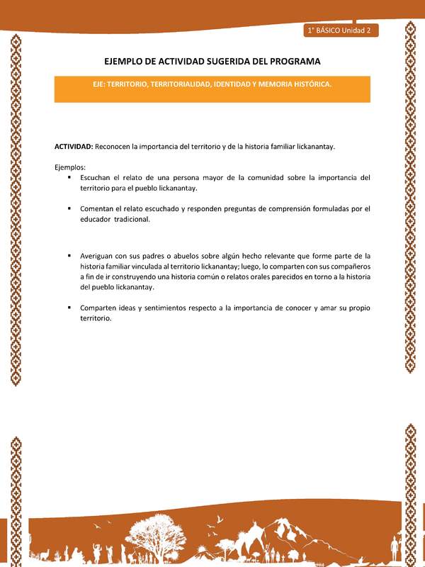 Actividad sugerida: LC01 - Lickanantay - U2 - N°4: RECONOCEN LA IMPORTANCIA DEL TERRITORIO Y DE LA HISTORIA FAMILIAR LICKANANTAY.