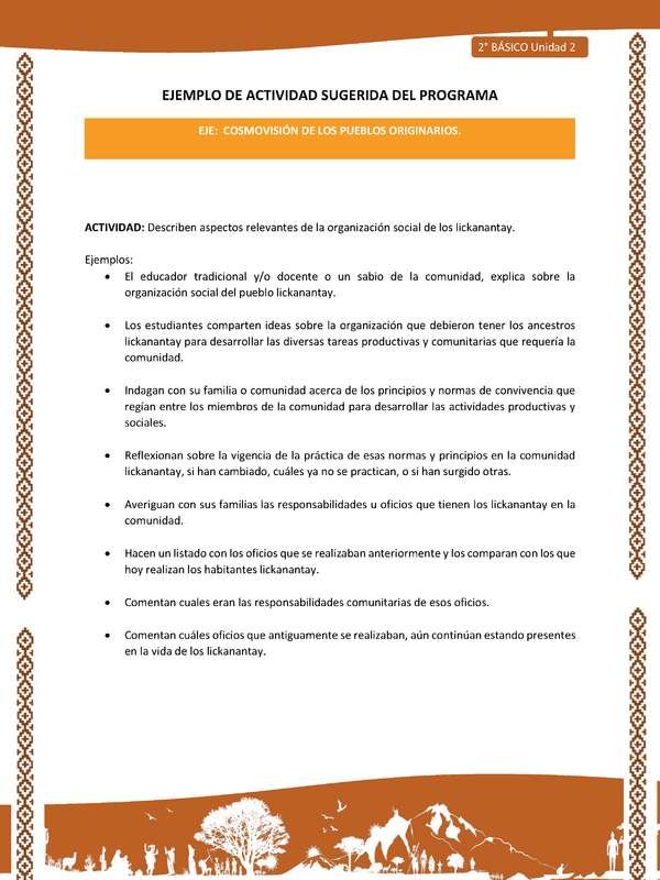 Actividad sugerida: LC02 - Lickanantay - U2 - N°5: DESCRIBEN ASPECTOS RELEVANTES DE LA ORGANIZACIÓN SOCIAL DE LOS LICKANANTAY.