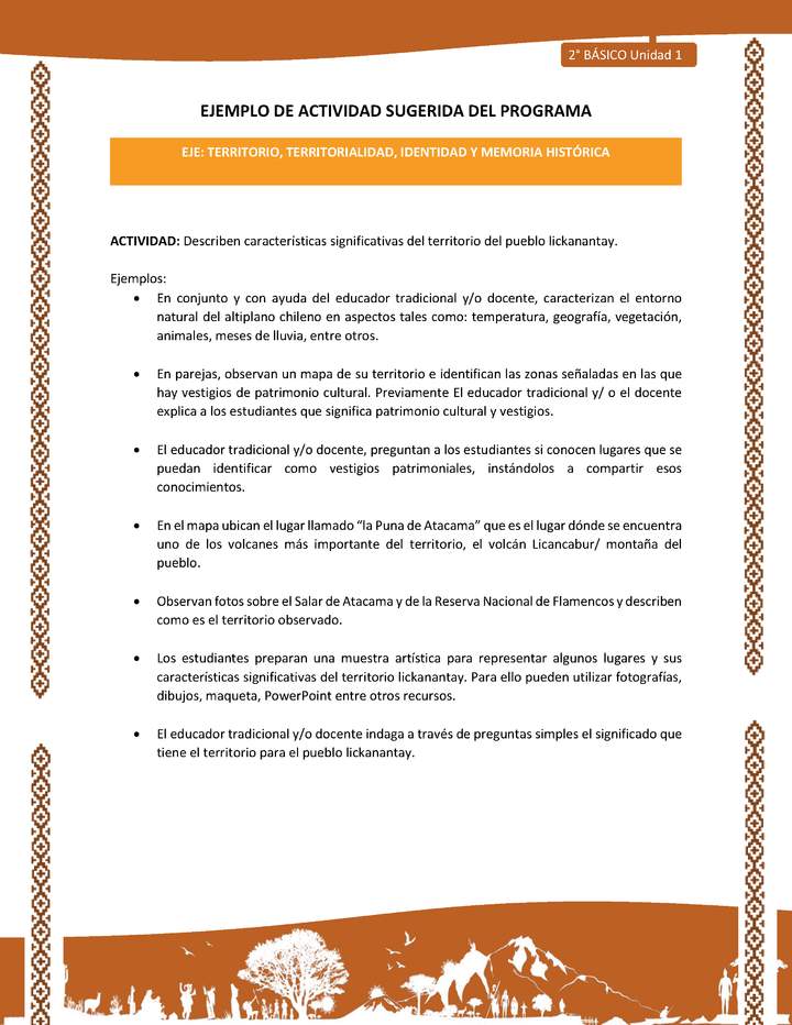 Actividad sugerida: LC02 - Lickanantay - U1 - N°5: DESCRIBEN CARACTERÍSTICAS SIGNIFICATIVAS DEL TERRITORIO DEL PUEBLO LICKANANTAY.