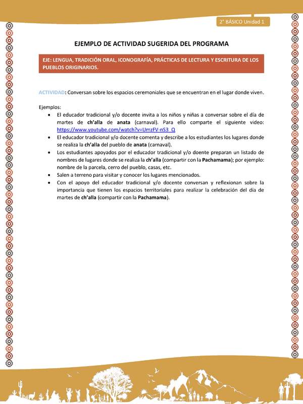 Actividad sugerida Nº 12 - LC02 - AYM-U1-12-2B-ET-Conversan sobre los espacios ceremoniales que se encuentran en el lugar donde viven.