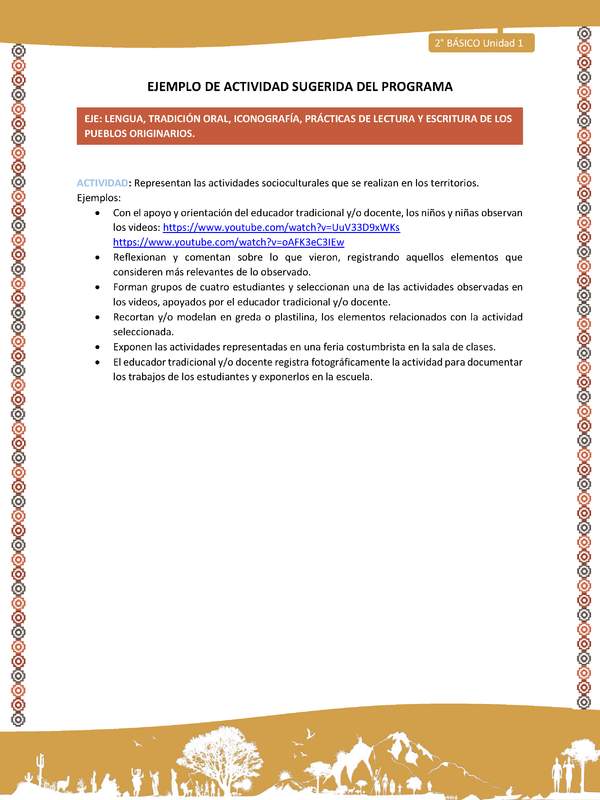 Actividad sugerida Nº 13 - LC01 - LS 14-AYM-U1-13-2B-ET-Representan las actividades socioculturales que se realizan en los territorios.