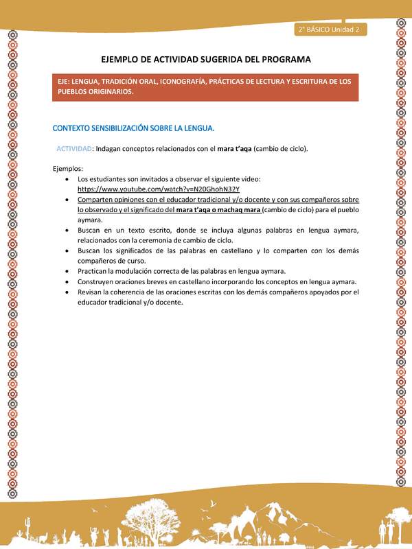 Actividad sugerida Nº 3- LC02 - AYM-U2-01-LS- Indagan conceptos relacionados con el mara t’aqa (cambio de ciclo).