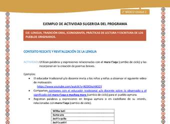 Actividad sugerida Nº 6- LC02 - AYM-U2-01-LR- Utilizan palabras y expresiones relacionadas con el mara t’aqa (cambio de ciclo) y las incorporan en la creación de poemas breves.