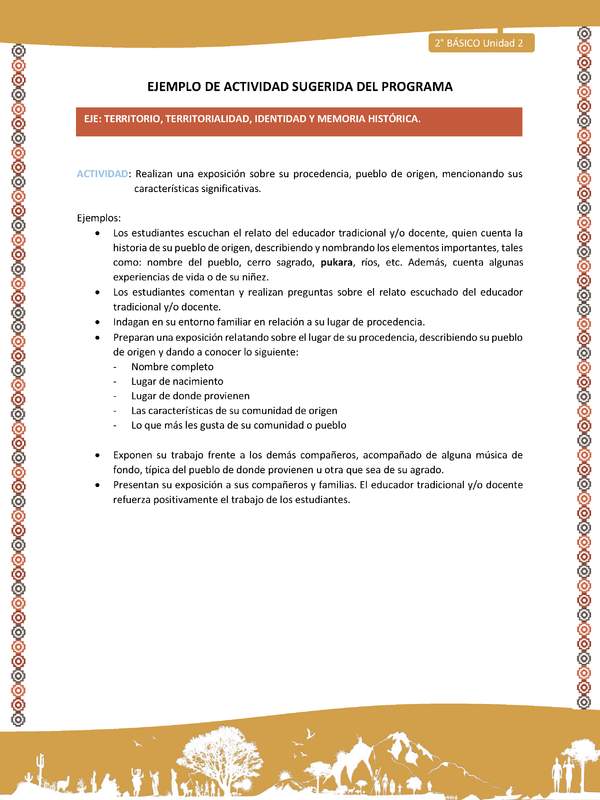 Actividad sugerida Nº 11- LC02 - AYM-U2-01-ET- Realizan una exposición sobre su procedencia, pueblo de origen, mencionando sus características significativas.