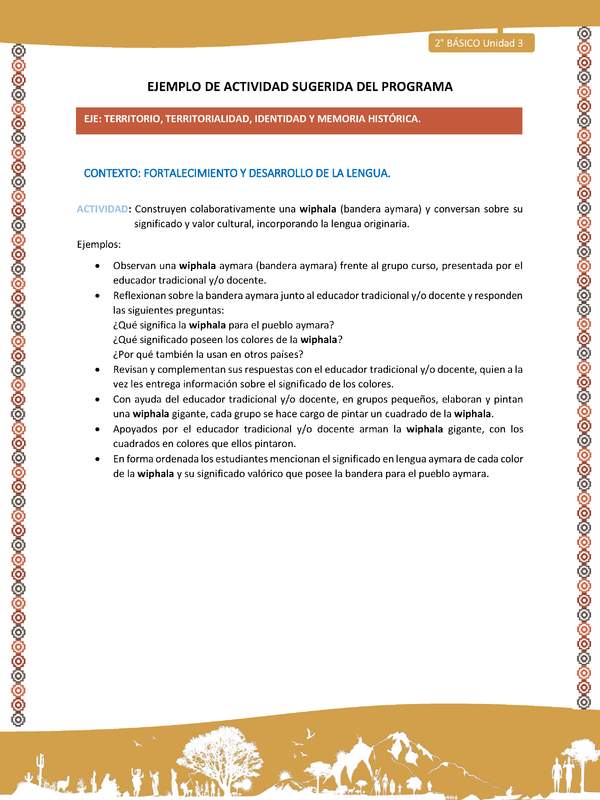 Actividad sugerida Nº 7- LC02 - AYM-U3-ET - Construyen colaborativamente una wiphala (bandera aymara) y conversan sobre su significado y valor cultural, incorporando la lengua originaria.