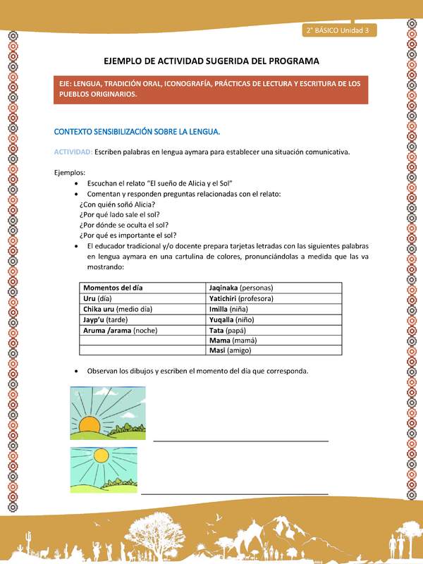 Actividad sugerida Nº 1- LC02 - AYM-U3-LS-Escriben palabras en lengua aymara para establecer una situación comunicativa