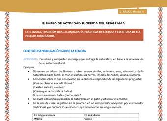 Actividad sugerida Nº 1- LC02 - AYM-U3-1-AYM-U4-01-2B-LS-Escuchan y comparten mensajes que entrega la naturaleza, en base a la observación de su entorno natural.