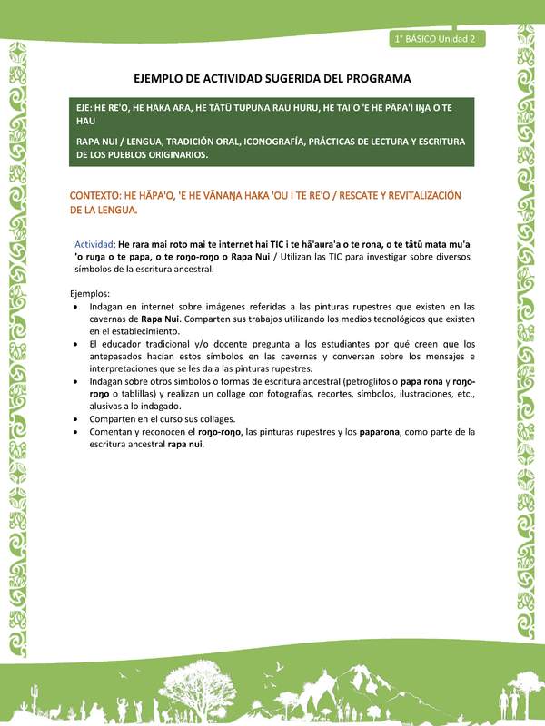 Actividad sugerida LC01 - Rapa Nui - U2 - N°26: Utilizan las TIC para investigar sobre diversos símbolos de la escritura ancestral.