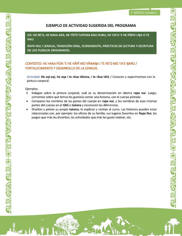 Actividad sugerida LC01 - Rapa Nui - U2 - N°32: Conocen y experimentan con la pintura corporal.