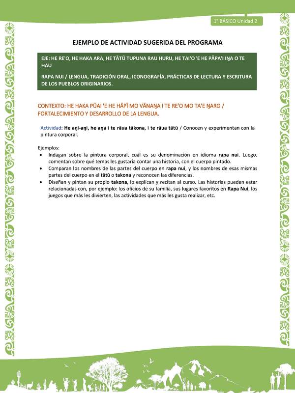 Actividad sugerida LC01 - Rapa Nui - U2 - N°32: Conocen y experimentan con la pintura corporal.