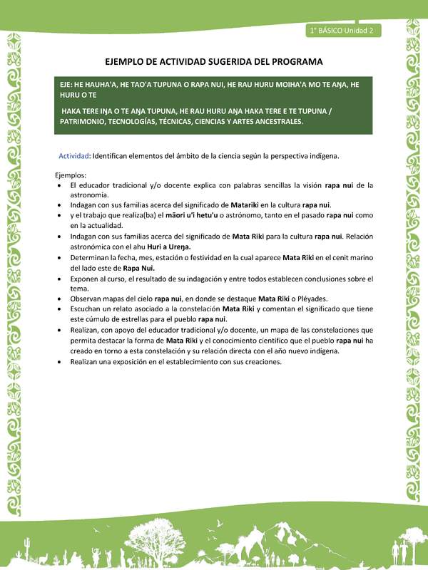 Actividad sugerida LC01 - Rapa Nui - U2 - N°41: Identifican elementos del ámbito de la ciencia según la perspectiva indígena.