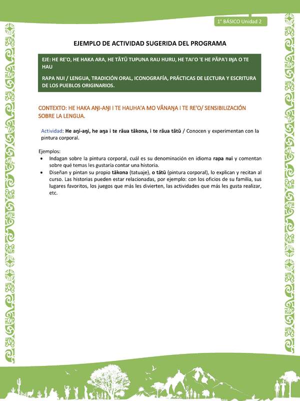 Actividad sugerida LC01 - Rapa Nui - U2 - N°21: Conocen y experimentan con la pintura corporal.